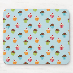Kawaii blue cupcake pattern print. mouse pad
