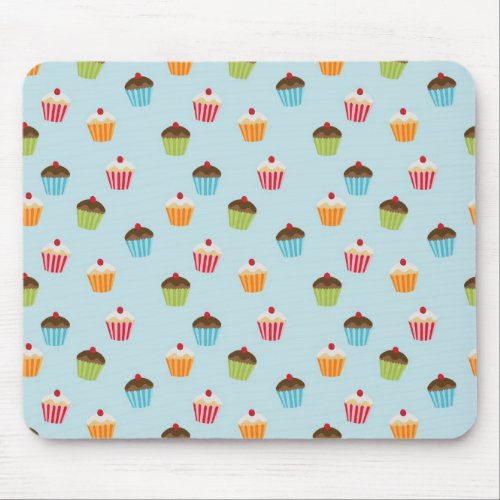 Kawaii blue cupcake pattern print mouse pad