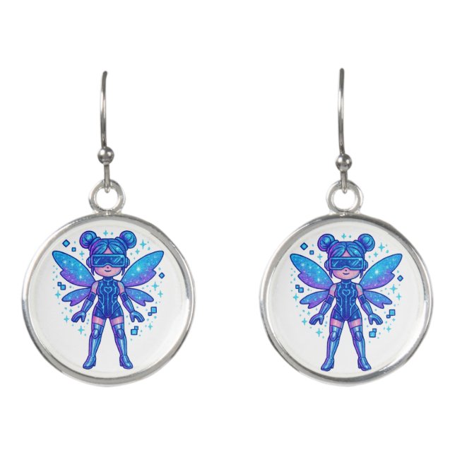 Kawaii Blue Fairy Earrings – Cute Magical Accessor (Front)