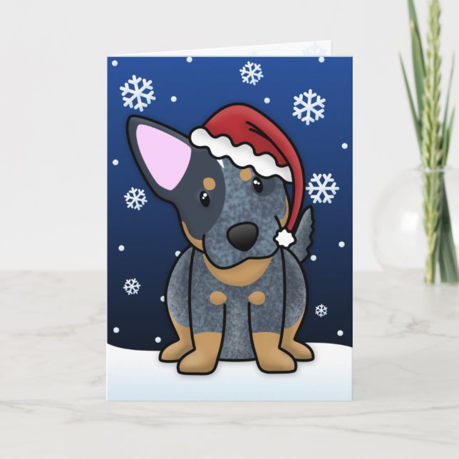 Kawaii Blue Heeler Christmas Card (Front)