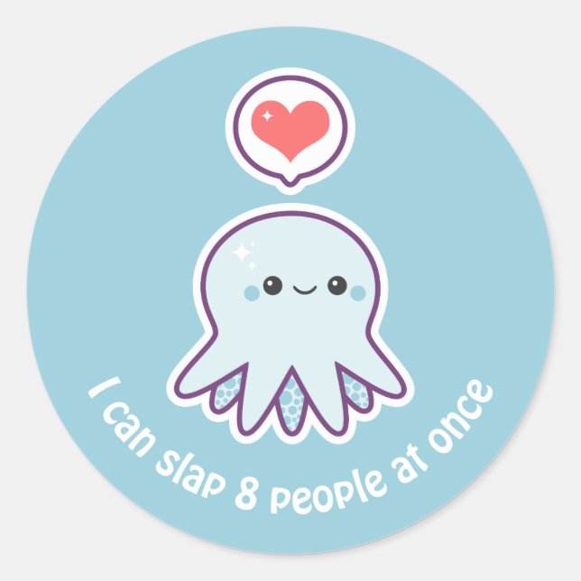 Kawaii Blue Octopus Classic Round Sticker (Front)