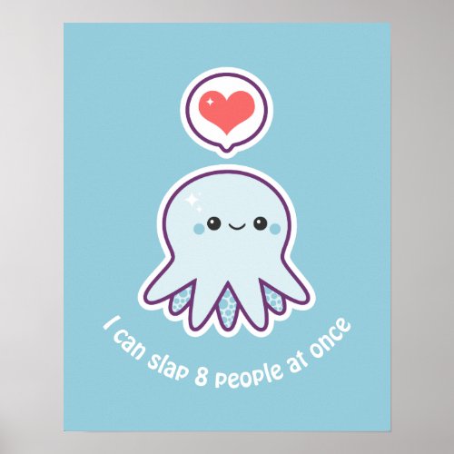 Kawaii Blue Octopus Poster