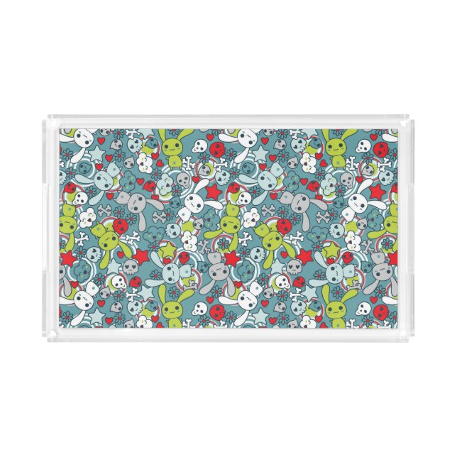 kawaii blue pattern acrylic tray (Front)