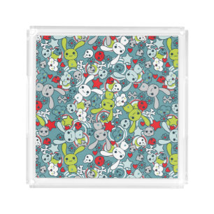 kawaii blue pattern acrylic tray