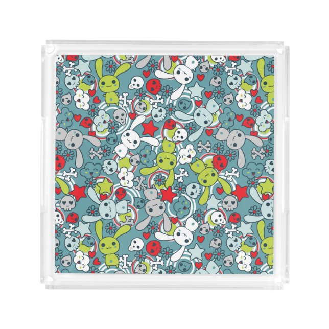 kawaii blue pattern acrylic tray (Front)
