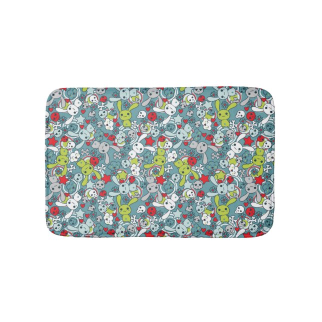 kawaii blue pattern bathroom mat (Front)