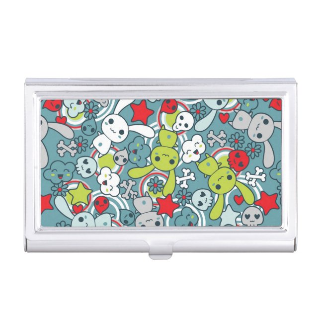 kawaii blue pattern case for business cards (Front)