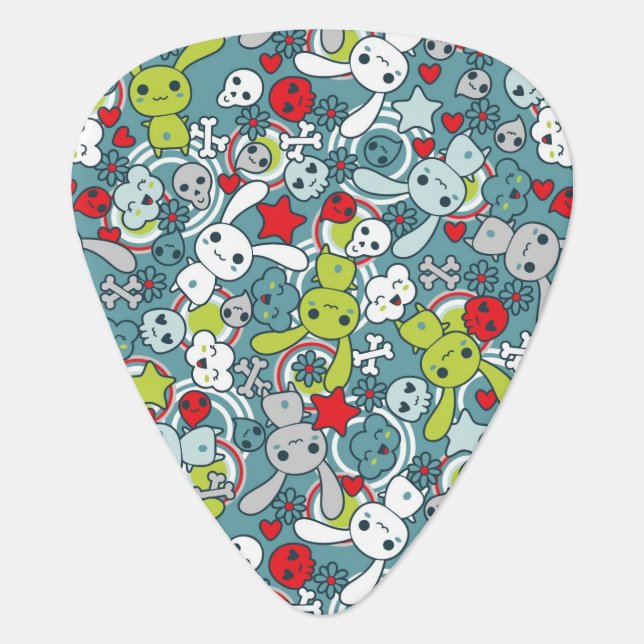 kawaii blue pattern guitar pick (Front)