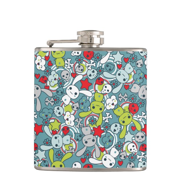 kawaii blue pattern hip flask (Front)