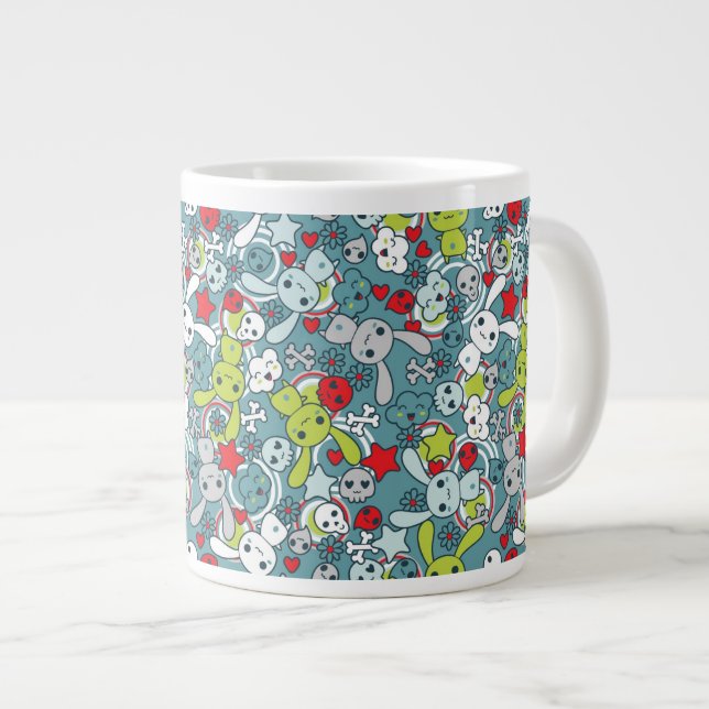 kawaii blue pattern large coffee mug (Front Right)