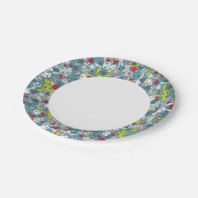 kawaii blue pattern paper plates (Angled)