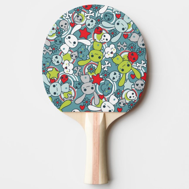 kawaii blue pattern Ping-Pong paddle (Front)