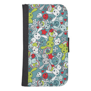 kawaii blue pattern samsung s4 wallet case