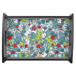 kawaii blue pattern serving tray