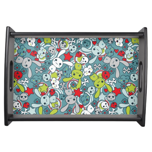 kawaii blue pattern serving tray (Front)