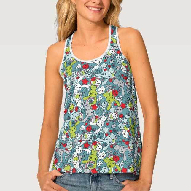 kawaii blue pattern tank top (Front)