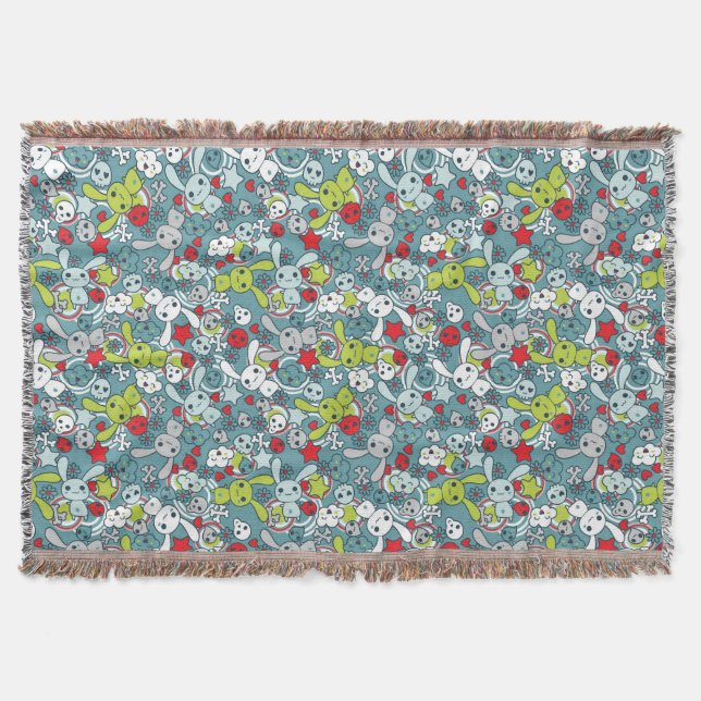 kawaii blue pattern throw blanket (Front)