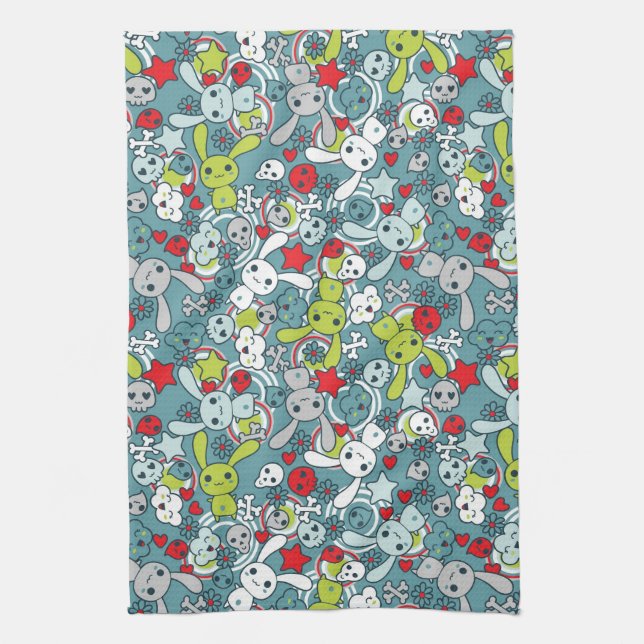 kawaii blue pattern towel (Vertical)