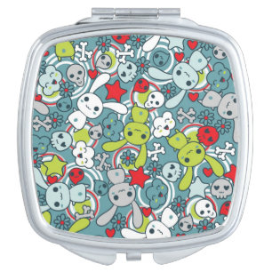 kawaii blue pattern vanity mirror