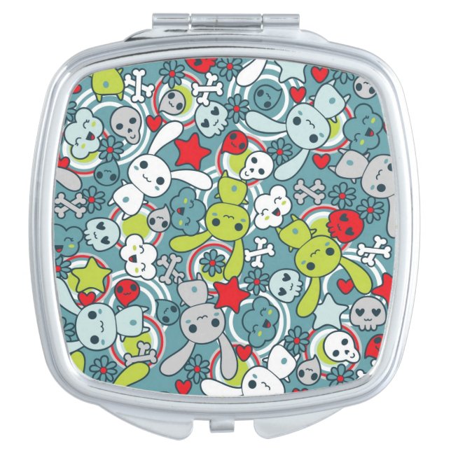kawaii blue pattern vanity mirror (Front)