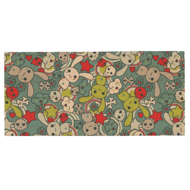 kawaii blue pattern wood flash drive (Front)