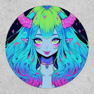 Kawaii Blue, Pink, and Green Anime Girl Demon Patch