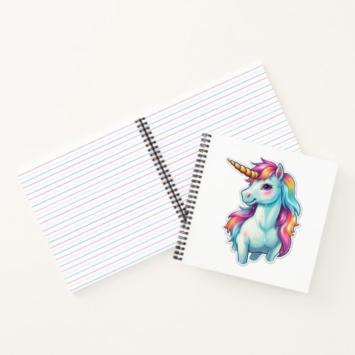 Kawaii Blue Rainbow Mane Unicorn Notebook