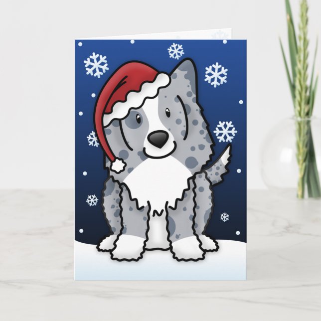Kawaii Blue Sheltie Christmas Card (Front)