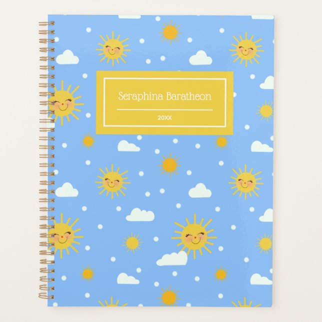Kawaii Blue Sky Sunshine Weather Personalized Name Planner (Front)