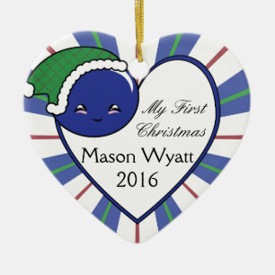 Kawaii Blueberry Basket (Boy) Christmas Ceramic Ornament