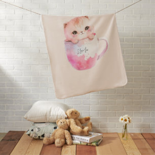 Kawaii Blushing Pink Chibi Cat Baby Blanket