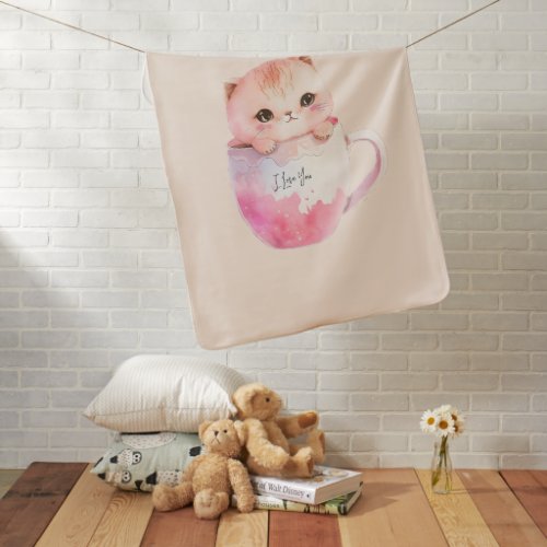 Kawaii Blushing Pink Chibi Cat Baby Blanket