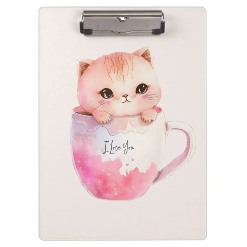 Kawaii Blushing Pink Chibi Cat Clipboard
