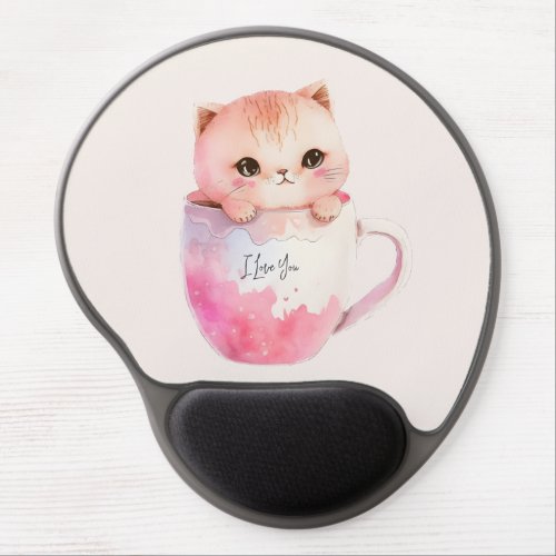 Kawaii Blushing Pink Chibi Cat Gel Mouse Pad