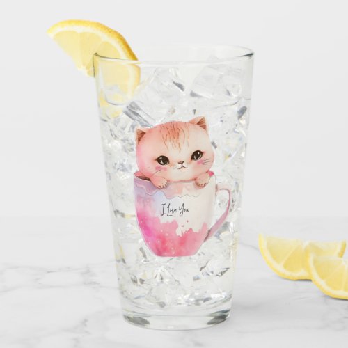 Kawaii Blushing Pink Chibi Cat Glass