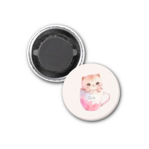 Kawaii Blushing Pink Chibi Cat Magnet