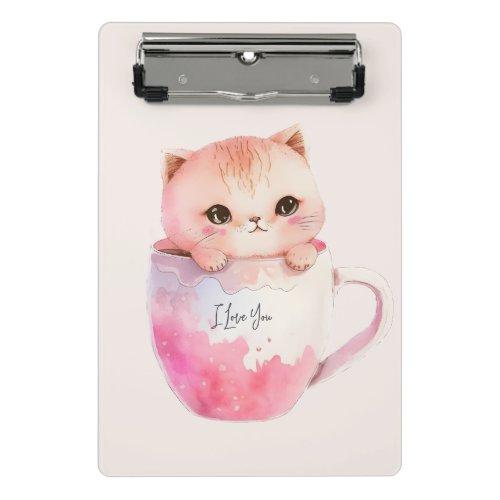 Kawaii Blushing Pink Chibi Cat Mini Clipboard