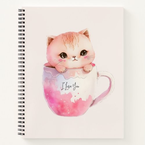 Kawaii Blushing Pink Chibi Cat Notebook