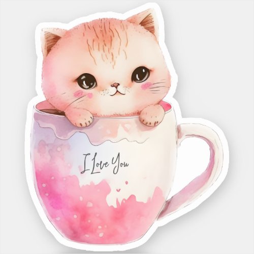 Kawaii Blushing Pink Chibi Cat Sticker