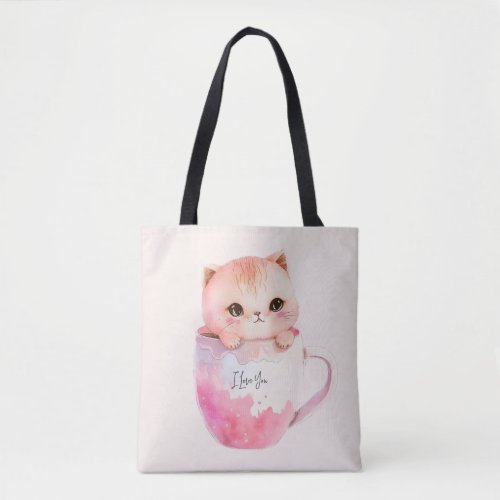 Kawaii Blushing Pink Chibi Cat Tote Bag