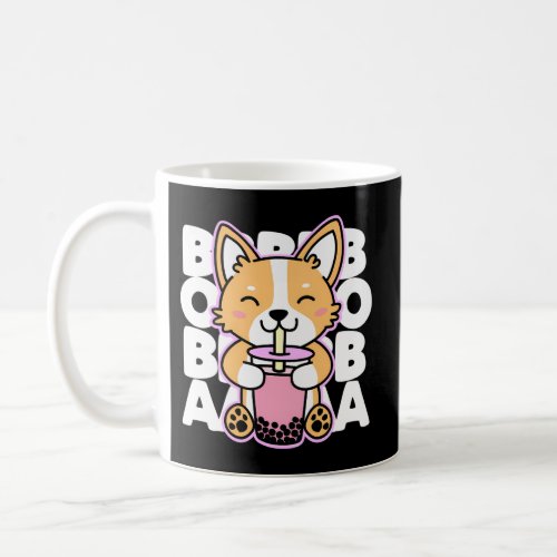 Kawaii Boba Anime Dog Corgi Bubble Tea Drink Dark Coffee Mug
