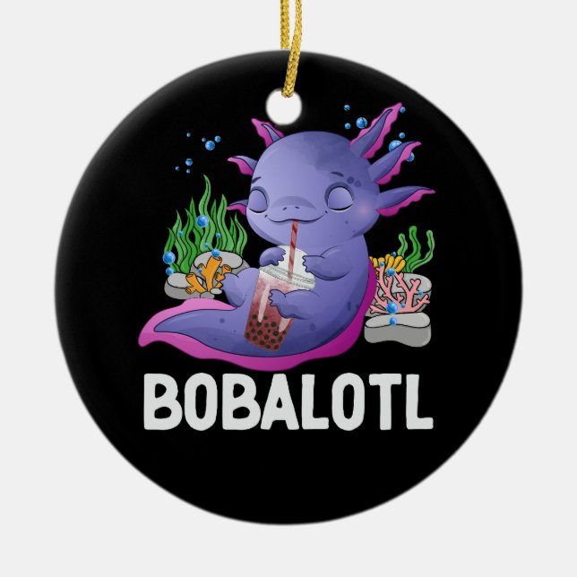 Kawaii Boba Axolotl Bobalotl Bubble Tea Japanese G Ceramic Ornament (Front)