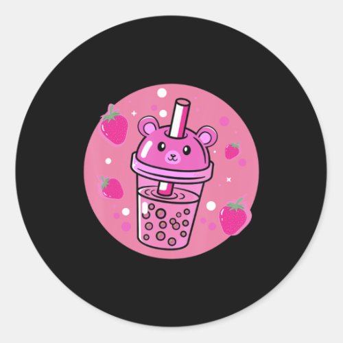 Kawaii Boba Cup Strawberry Anime Bubble Tea Cute  Classic Round Sticker
