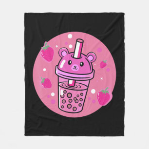 Kawaii Boba Cup Strawberry Anime Bubble Tea Cute Fleece Blanket