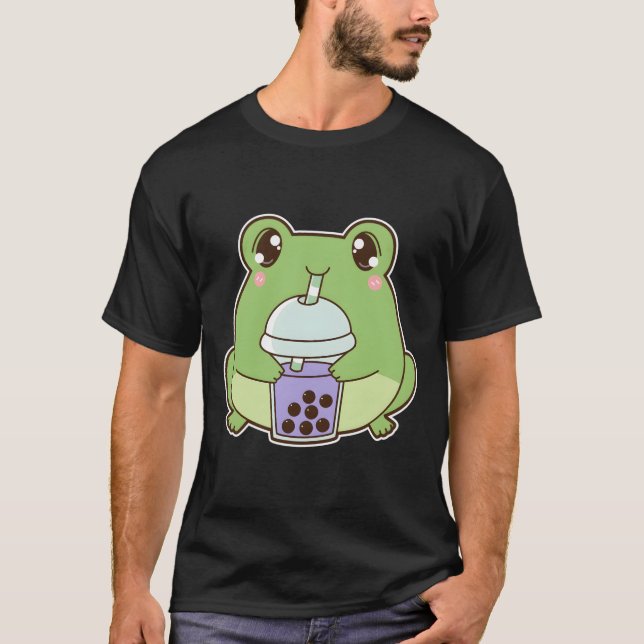 Kawaii Boba Frog Froggy Taro Bubble Pearl Milk Tea T-Shirt (Front)