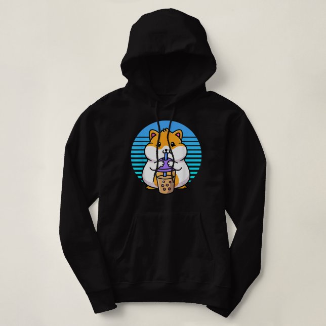 Kawaii Boba Hamster Taro Bubble Pearl Milk Tea Hoodie (Design Front)