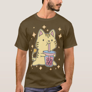 Kawaii Boba Tea Cat Japan Sweet Otaku Harajuku Nek T-Shirt