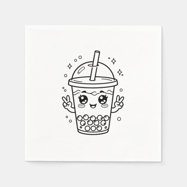 Kawaii boba tea coloring napkins (Front)