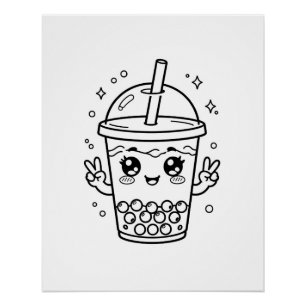 Kawaii boba tea coloring poster