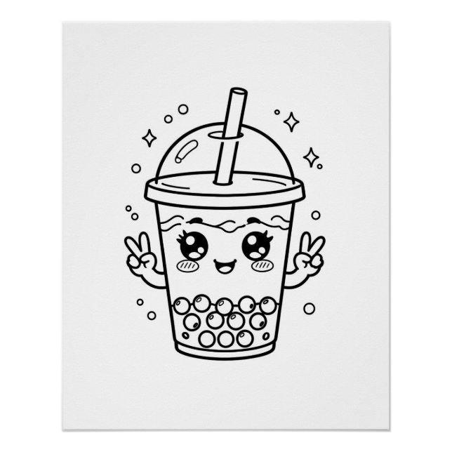 Kawaii boba tea coloring poster (Front)